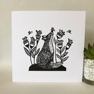Little Fox - Original Linocut Greetings Card