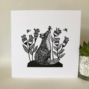 Petit renard - Carte de voeux originale en linogravure