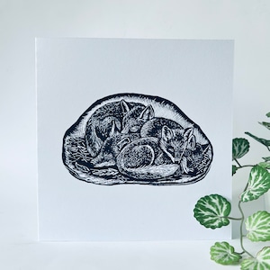 The Cubs - Carte de voeux originale en linogravure