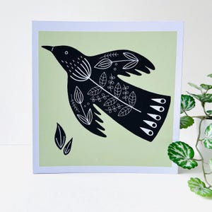 Colombe - Carte de voeux originale en linogravure
