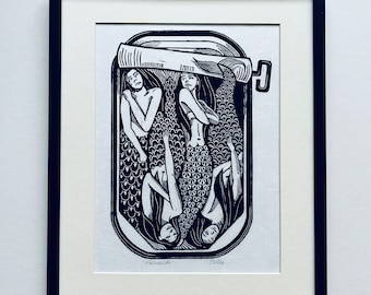 Mermaids - Hand Printed Original Linocut Print