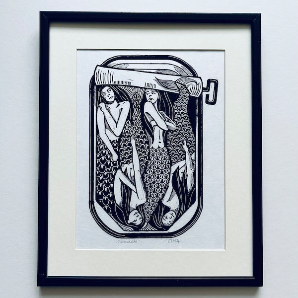 Mermaids - Hand Printed Original Linocut Print