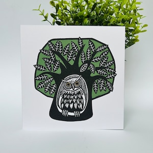 Twit-Twoo - Carte de voeux originale en linogravure
