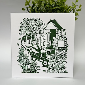 Le rempotage - Carte de voeux originale en linogravure