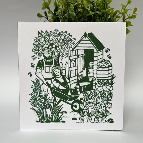 The Potting Shed- Original Linocut Design Greetings Card