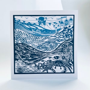 Under the Sea - Original Linocut Design Greetings Card