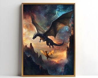 Póster digital de los dragones Tairn y Andarna de la Cuarta Ala / Arte de la Cuarta Ala / Arte de la Cuarta Ala / Dragones Empíreos / Escuela de Guerra Basgiath