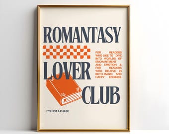 Romantasy Lovers Club Bookish Print | Prezent dla miłośnika książek fantasy i romansów | Wydrukowana sztuka ścienna | Booktok | Estetyczny plakat do biblioteki