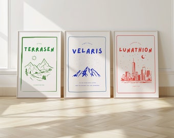 Velaris Lunathion Terrasen 3er Set Digitaldrucke | Sarah J Maas Universum Kunst | ACOTAR | Crescent City | Thron aus Glas