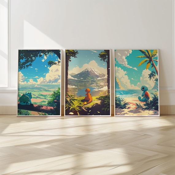Squirtle Bulbasaur Charmander Pokemon Set of 3 Print | Pokemon Digital Print | Pokemon Wall Art | Pokemon Decor | Aesthetic Pokemon Wall Art