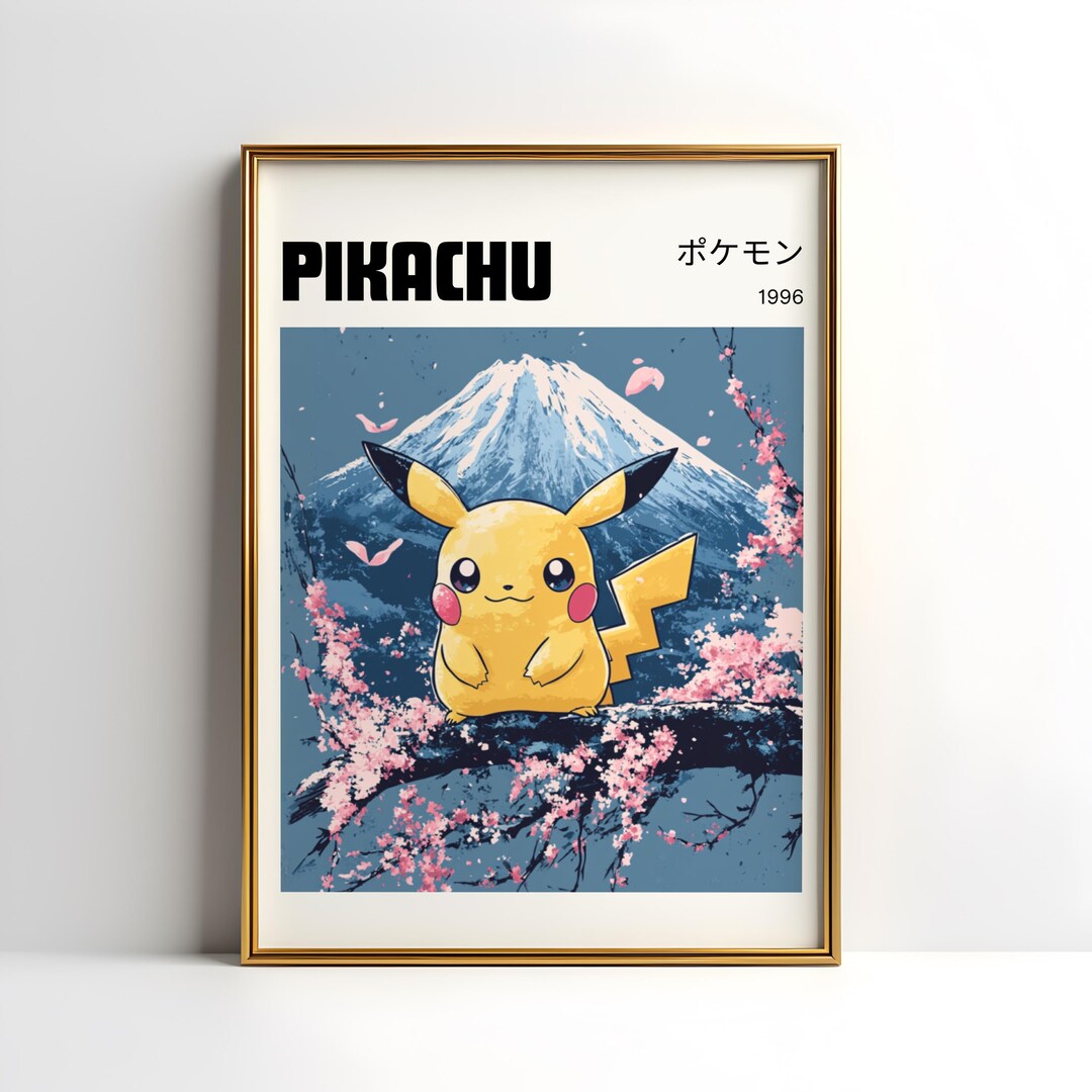 Pikachu Mount Fuji Poster | Pokemon Digital Print | Pokemon Wall Art ...