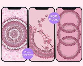 Pink Floral Mandala Wallpapers | Digital Product | Phone Wallpaper