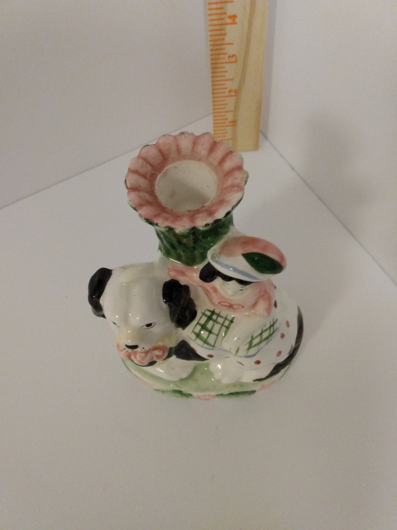 Girl with dog Made in Japan porcelain bud vase