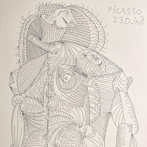 Pablo Picasso, Large Ink Drawing on Paper, Etching Contree 1943, Rare Find, Vintage