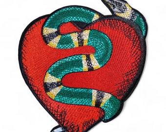 Heart Snake Large Embroidered Patch Iron On / Sew On