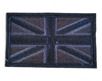 Black Union Jack Embroidered Patch Iron On Airsoft Paintball