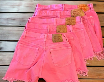 Pink Womens Levis Denim High Waisted Shorts Jeans Hotpants All Sizes Cut Offs - W30 to W41 - UK Sizes 10 to 22