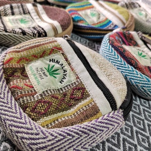 Hemp Coin Purse Round, Handmade, Hemp Wallet, Coin Bag, Makeup Bag, Organic Cotton, Eco-Friendly,  Zipper Closure Bag | Made in Nepal
