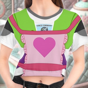 Tea Party Space Ranger Action Figure Toy Story Buzz Lightyear as Mrs Nesbit Inspired Women&#39;s Cropped T-Shirt | Crop Top Bounding, Halloween