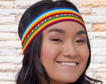 Mexican Sarape Headband | Three Caballeros Athletic Hair Accessory | Serape Jorongo Zarape Colorful Stripe Pattern