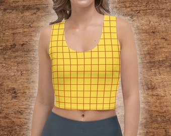 Woody Crop Top | Cowboy Fabric Pattern Undershirt | Toy Story Inspired Women's Costume Cropped Tank Top