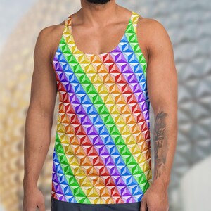 Rainbow Tank Top | Spaceship Earth Inspired Geometric Prismatic Triangle Pride Pattern Unisex / Men&#39;s Tank | Theme Park Gay Days Outfit Idea