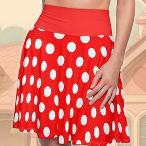 Minnie Red and White Polka Dots All-Over Print Costume Skater Skirt | Halloween Party Costume Idea, Theme Park Character Bounding Outfit