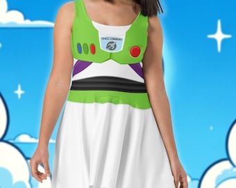 Buzz Lightyear Costume Dress | Toy Story Space Ranger Inspired Women's Athletic Skater Tank Dress