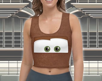 Rusty Brown Tow Truck Spoof All-Over Print Costume Women&#39;s Crop Tank Top | Summer Cosplay, Theme Park Bounding, Races, Halloween Fun