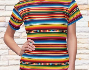 Mexican Sarape T-Shirt | Three Caballeros Race Shirt for Men & Women | Serape Jorongo Zarape Colorful Stripe Pattern