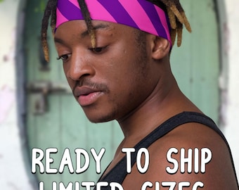 Cheshire Cat Headband * * RUSH SHIPPING AVAILABLE * * Alice In Wonderland Inspired Pink & Purple Striped Costume Athletic Headband