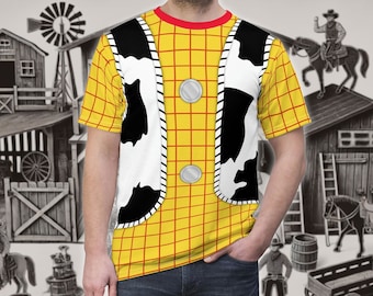 Woody From Toy Story Inspired Cartoon Cowboy Checkered Shirt With Cowprint  Vest All-over Print Costume Lightweight Unisex T-shirt - Etsy