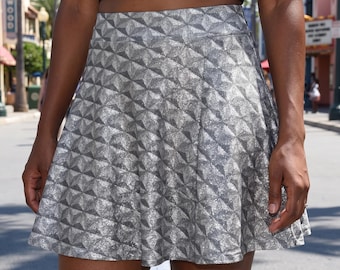 Spaceship Earth Skirt | Epcot Inspired Premium Foil Skater Skirt | "Glitter" Effect Bling Geometric Pattern Skirt