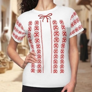 Marion Ravenwood T-Shirt | Raiders of the Lost Ark Inspired Women's Lightweight Costume Top | Cairo Scene Printed "Embroidery" Shirt