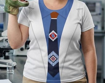 Dr. Seeker Athletic T-Shirt | Dinosaur Inspired Scientist Paleontologist Lab Coat Women's Workout Shirt