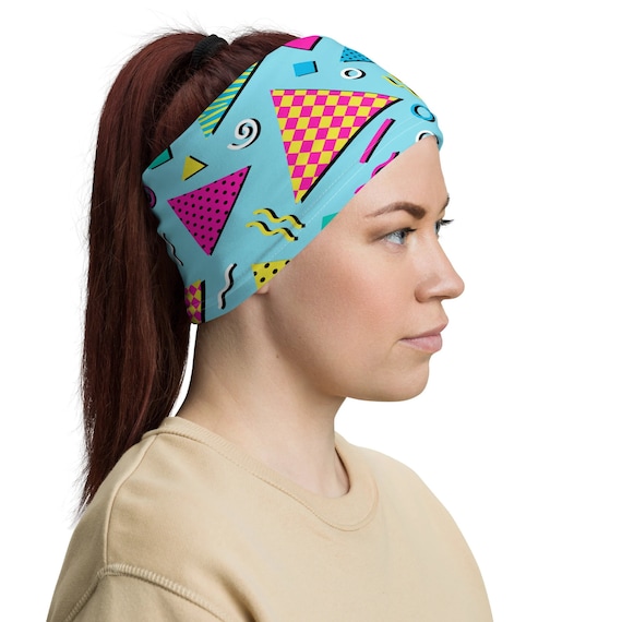 Retro Marathon Inspired Geometric Pattern Multi-Use Headband Tube Scarf Neck Gaiter Costume Accessory