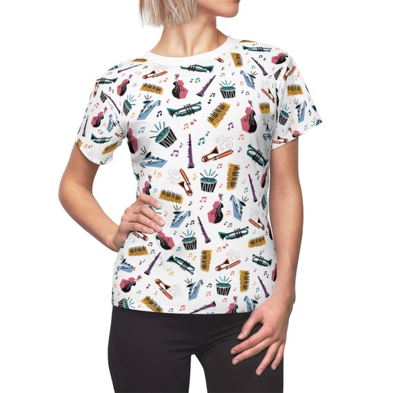 Soul Inspired Music Icons Pattern All-Over Print Women's Lightweight Costume T-Shirt (White Background)