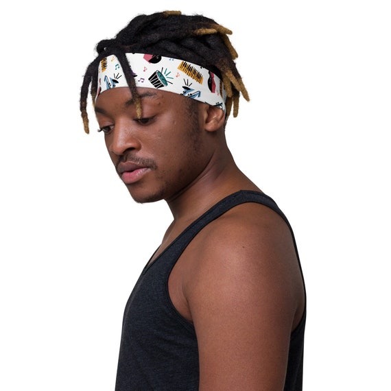 Soul Inspired Music Icons Pattern Athletic Headband (White Background)