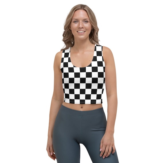 Checkered Flag Black and White Race Flag Pattern All-Over Print Costume Women's Crop Tank Top