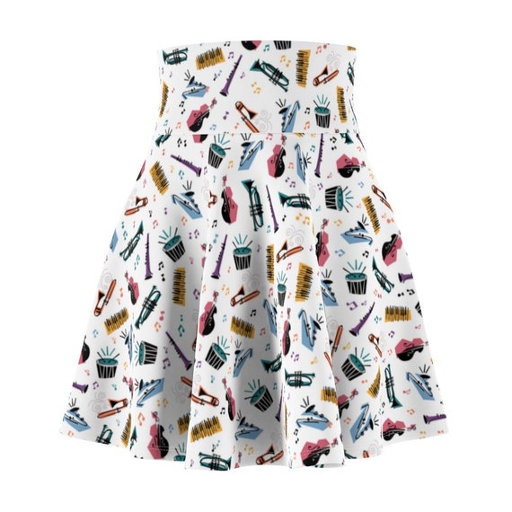 Soul Inspired Music Icons Pattern All-Over Print Costume Skater Skirt (White Background)