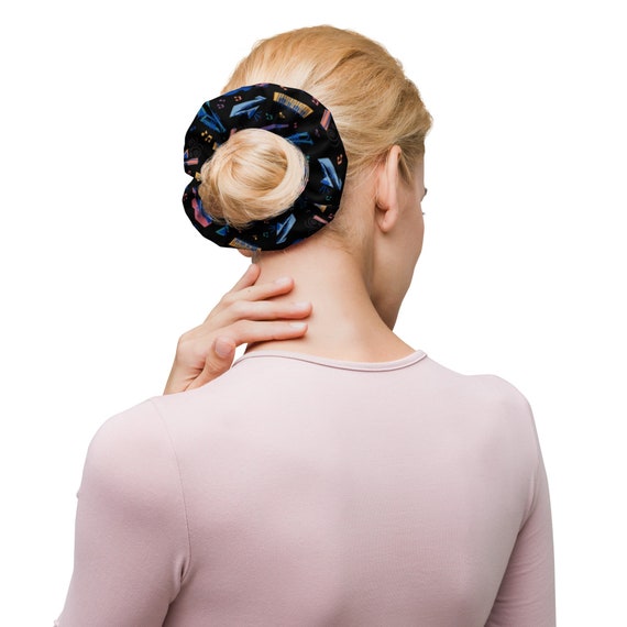Soul Inspired Music Icons Pattern Hair Scrunchie Accessory (Black Background)