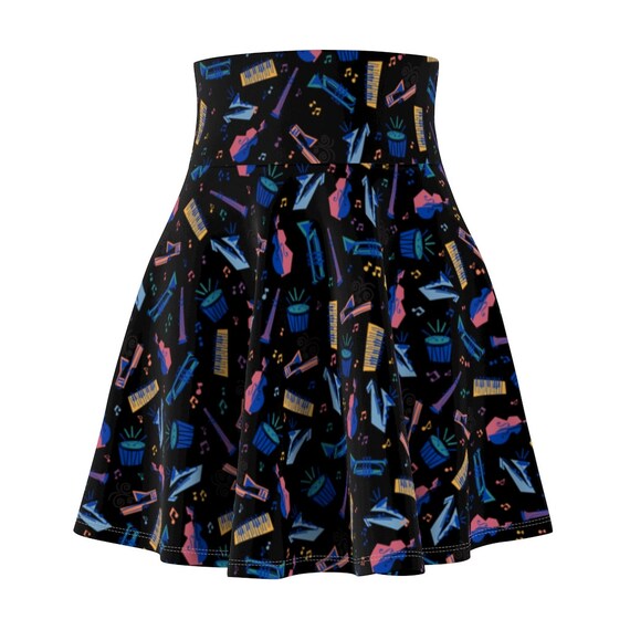 Soul Inspired Music Icons Pattern All-Over Print Costume Skater Skirt (Black Background)