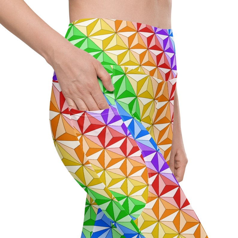 Epcot Repeating Pattern Epcot Pride Leggings With Pockets | Spaceship Earth Inspired Rainbow ...