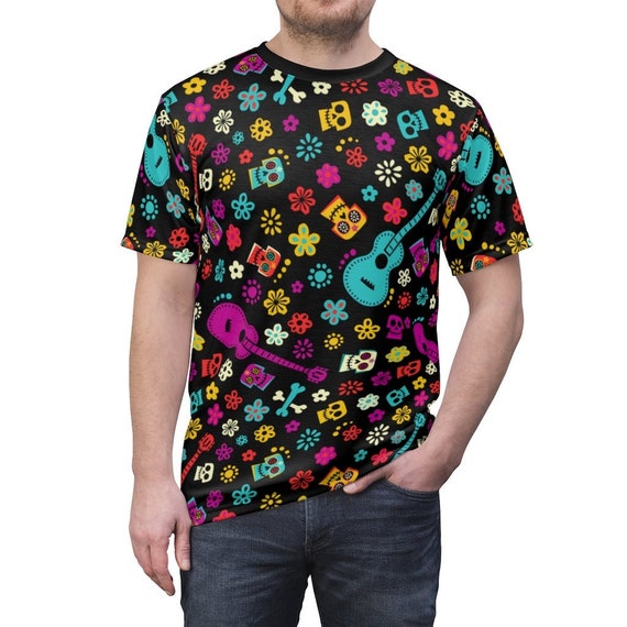 Coco Inspired Colorful Day of the Dead Pattern All-Over Print Unisex Lightweight Costume T-Shirt