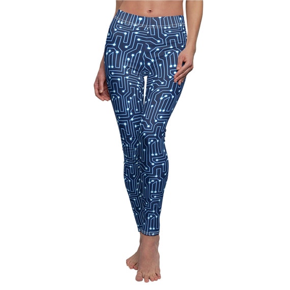 Blue Glowing Effect Circuit Board Motherboard Cyberpunk Pattern All-Over Print Costume Leggings