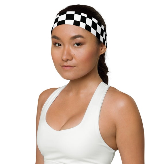 Checkered Flag Black and White Race Flag Pattern All-Over Print Athletic Costume Headband