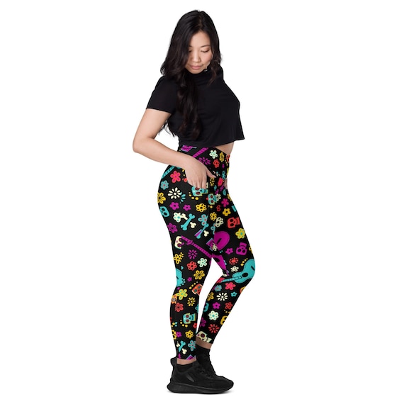 Coco Inspired Colorful Day of the Dead Pattern All-Over Print Pocket Costume Leggings