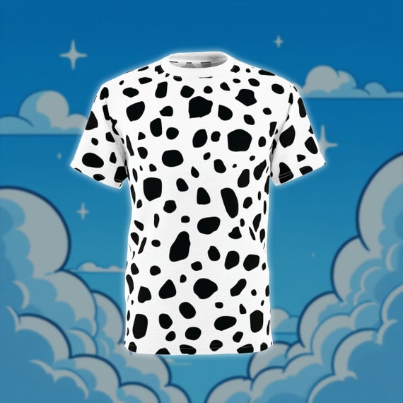 Dalmatian Dog or Cow White With Black Spots Pattern All-over Print Costume  Lightweight Unisex T-shirt Dalmatian Halloween Costume Shirt 