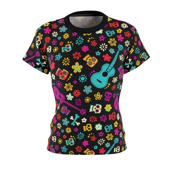 Coco Inspired Colorful Day of the Dead Pattern All-Over Print Women&#39;s Lightweight Costume T-Shirt