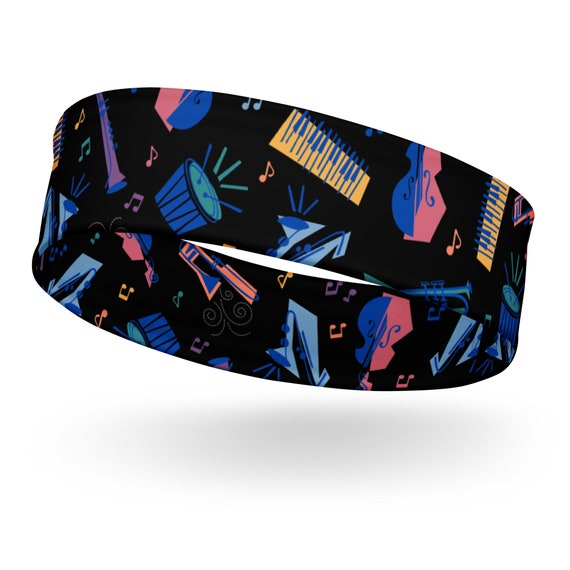 Soul Inspired Music Icons Pattern Athletic Headband (Black Background)